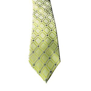 WeiShang Mens 100 Silk Hand Made Light Green Geometric Diamond Pattern Neck Tie
